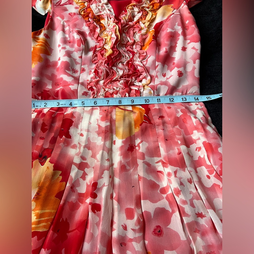 Adrianna Papell Orange/Pink Floral Dress with belt, size 4 - Picture 2 of 13